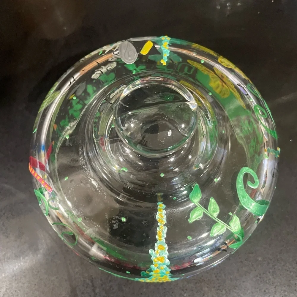 Hand-Painted Glass Cloche with Butterfly and Ladybug Accents
